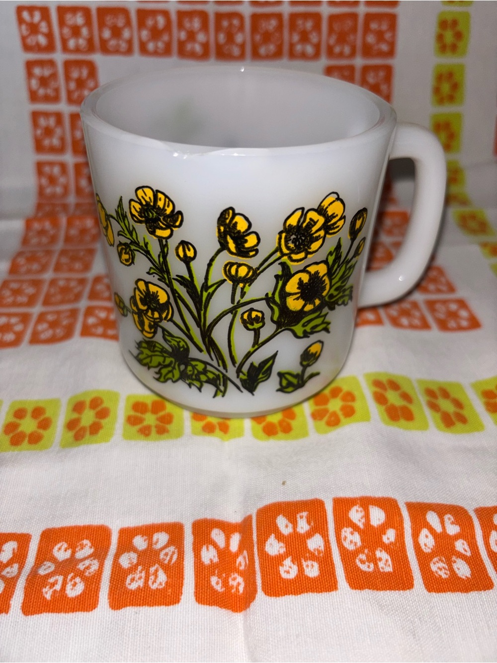 Vintage Glasbake Buttercup Milk Glass Mug